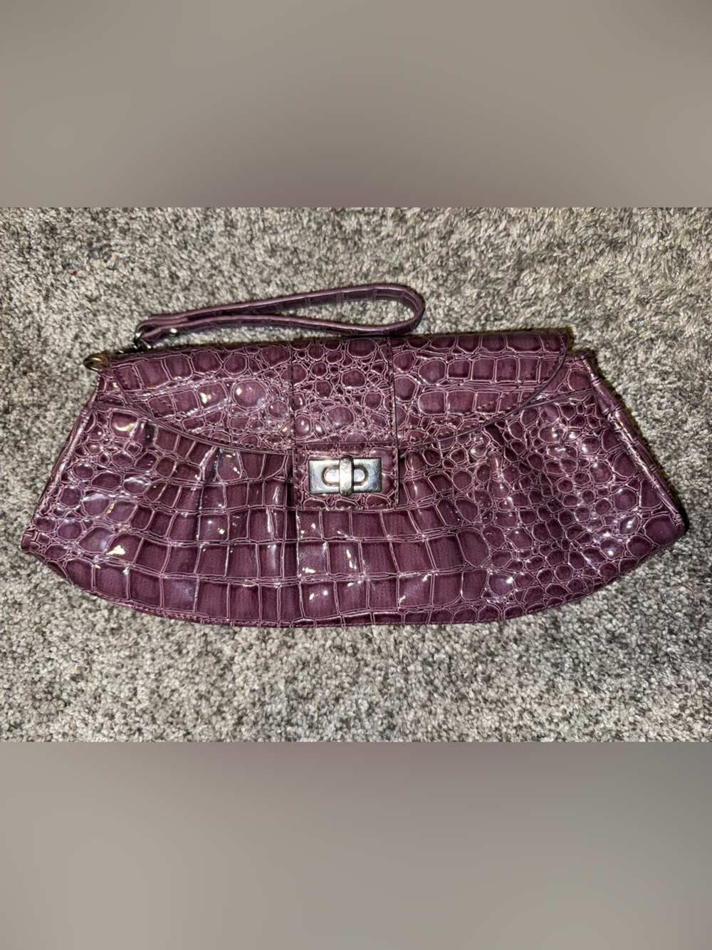 NYC Purple Croc-Embossed Wristlet Clutch